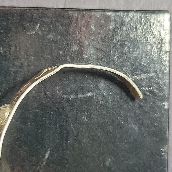 Sterling Silver Style Orange Oval Stone Cuff Bracelet - Picture 7 of 11